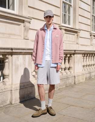 Asos Design Cotton Twill Overshirt With Badge In Pink