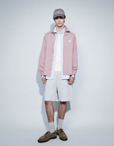 ASOS DESIGN cotton twill overshirt with badge in dusty pink - view 1