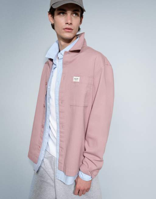 ASOS DESIGN cotton twill overshirt with badge in dusty pink, 2 of 9