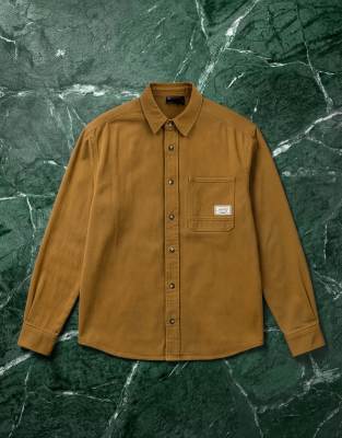 ASOS DESIGN cotton twill oversized shirt with badge in brown