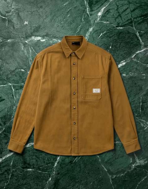ASOS DESIGN cotton twill oversized shirt with badge in brown