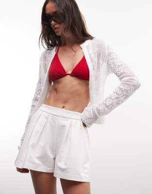 Asos Design Cotton Twill Pleated Shorts In White