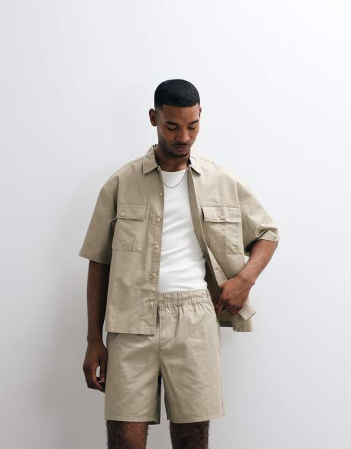 ASOS DESIGN cotton twill shorts in mid length in beige - part of a set |  ASOS