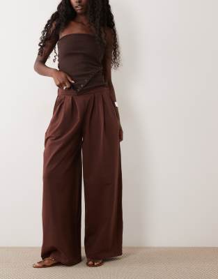 Широкие брюки из хлопчатобумажной саржи ASOS DESIGN шоколадного цвета