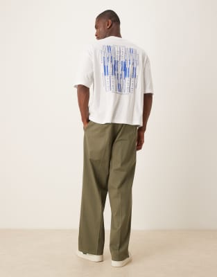 Asos Design Cotton Twill Wide Leg Pants In Green