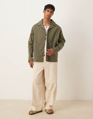 Asos Design Cotton Twill Worker Jacket In Green