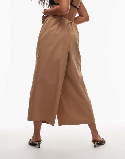 ASOS DESIGN cotton ultra wide leg culottes in camel