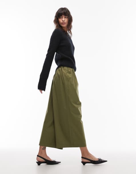 ASOS DESIGN cotton ultra wide leg culottes in olive - view 1