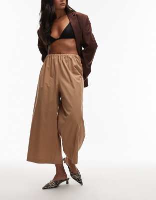 Asos Design Cotton Ultra Wide Leg Culottes In Brown