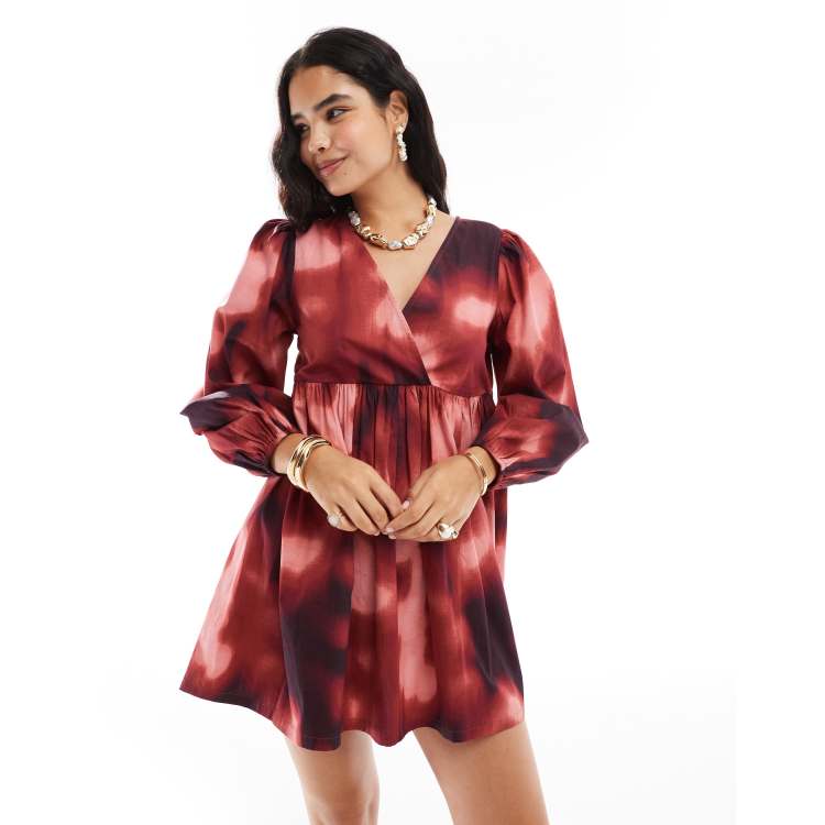 neck mini smock mix print dress in blurred print RcjShops RcjShops DESIGN cotton v jil sander chenille maxi mix print dress