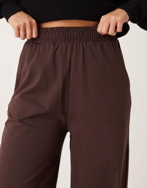ASOS DESIGN cotton wide leg pants in brown - part of a set, 3 of 5