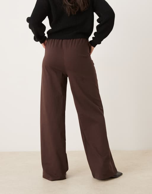 ASOS DESIGN cotton wide leg pants in brown - part of a set, 4 of 5