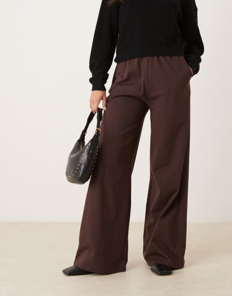 ASOS DESIGN cotton wide leg trousers co ord in brown - view 1