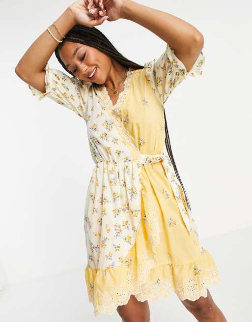 Asos yellow 2024 wrap dress