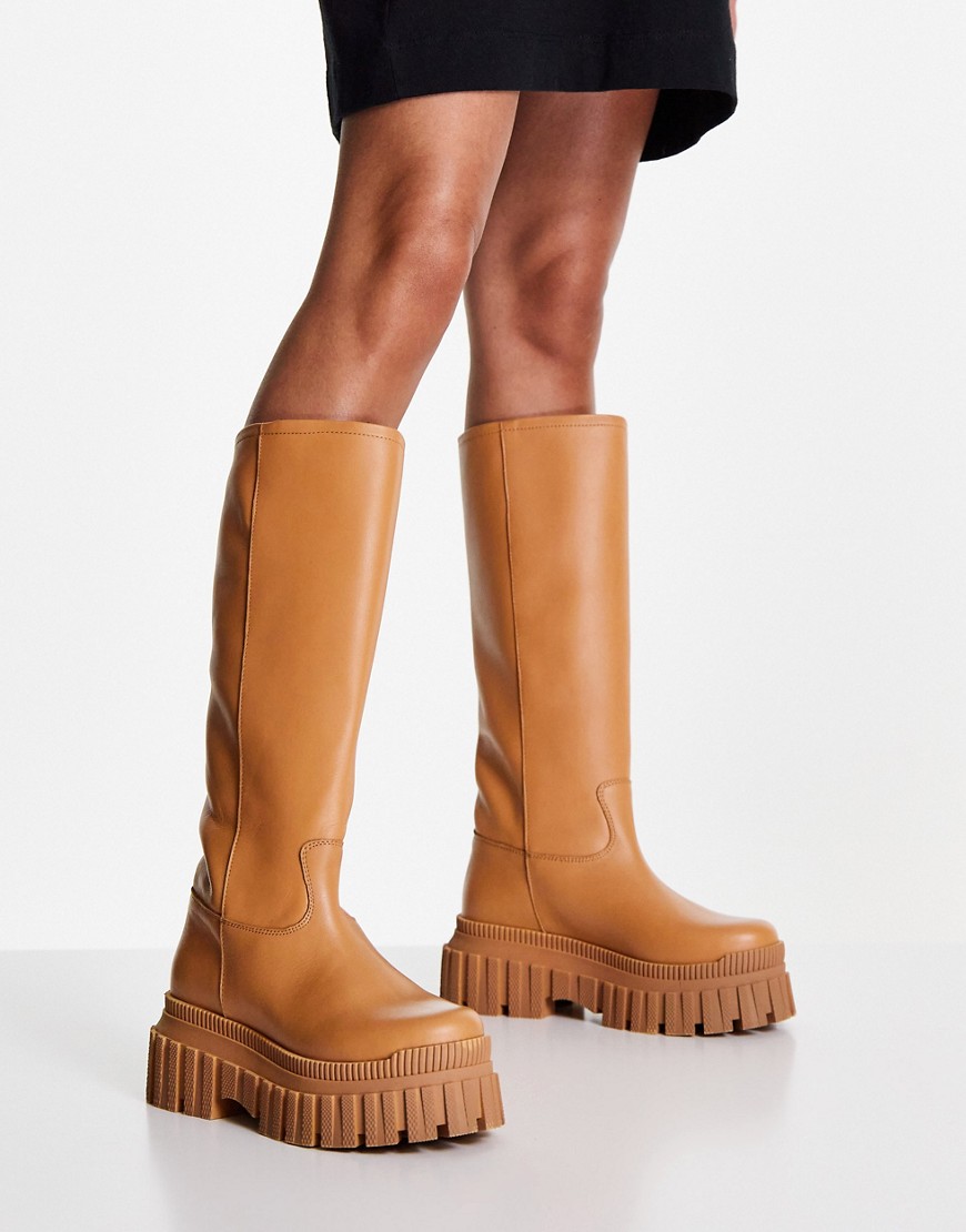 Stivali Neutro donna ASOS DESIGN - Counter - Stivali senza lacci con suola spessa in pelle premium color cammello-Neutro