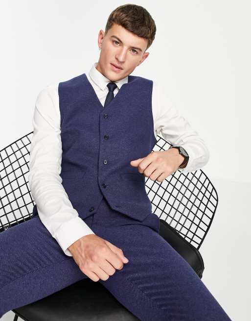 ASOS DESIGN - Country Wedding - Skinny gilet van wolmix met textuur in marineblauw