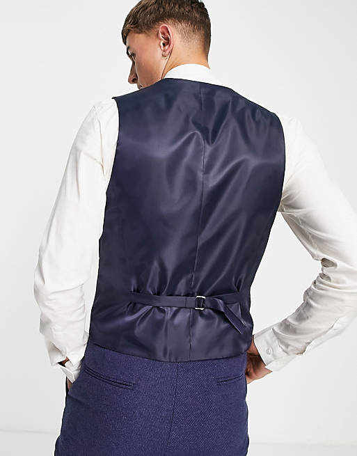 for Men ASOS Slim Wool Mix Waistcoat in Navy Blue Mens Clothing Jackets Waistcoats and gilets 