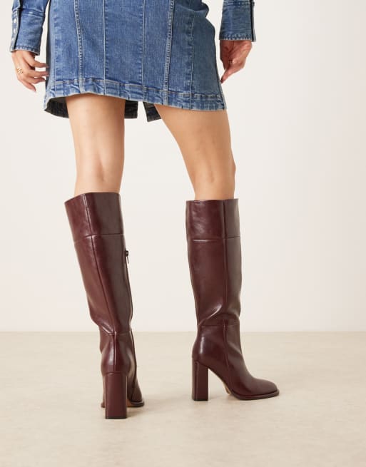 ASOS DESIGN Courtney block heel knee boots in burgundy