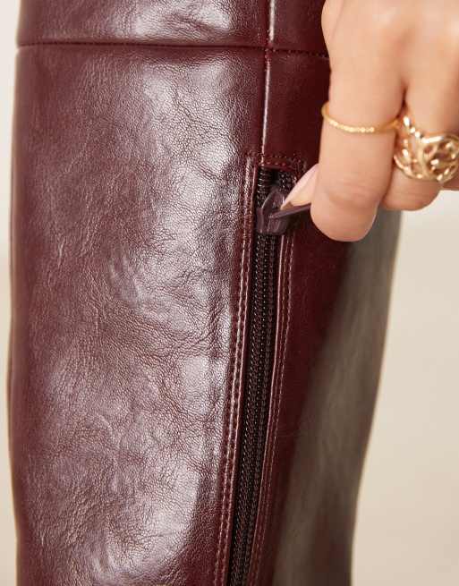 ASOS DESIGN Courtney block heel knee boots in burgundy