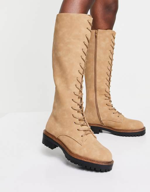 Tan lace up 2024 knee high boots