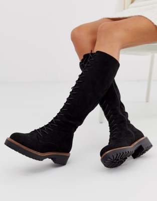 knee high black lace up boots