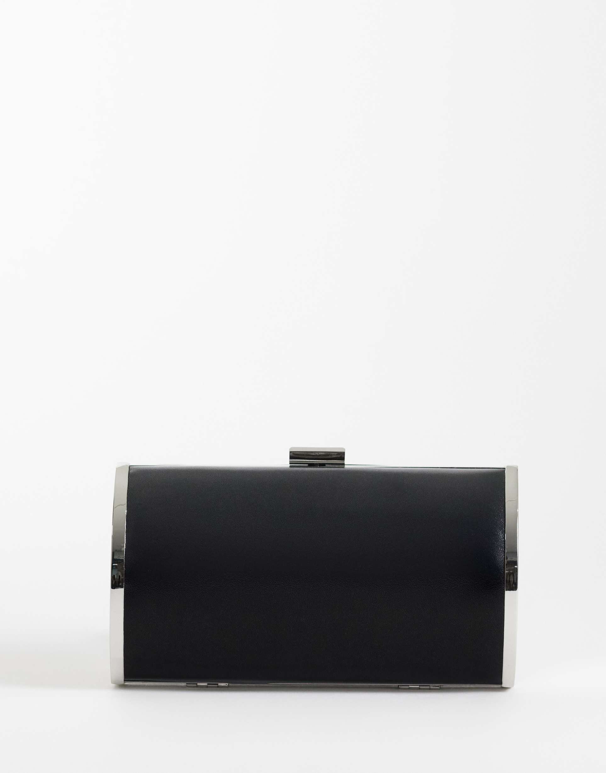 asos design covered cylinder hard clutch in black & silver
