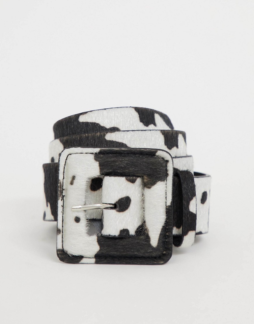 ASOS DESIGN cow print waist and hip belt with matching buckle-Multi