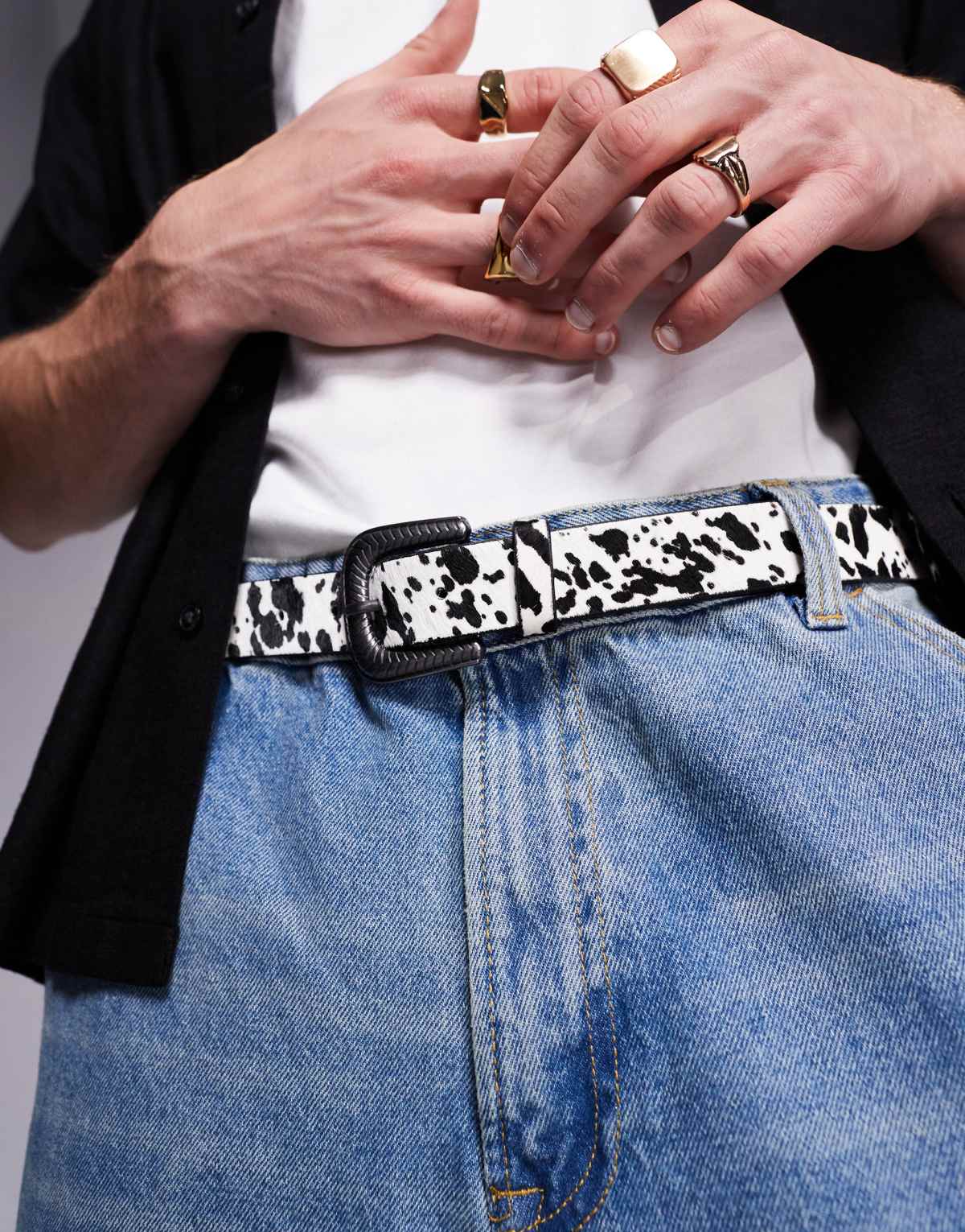 ASOS DESIGN cow print western belt in faux pony leather