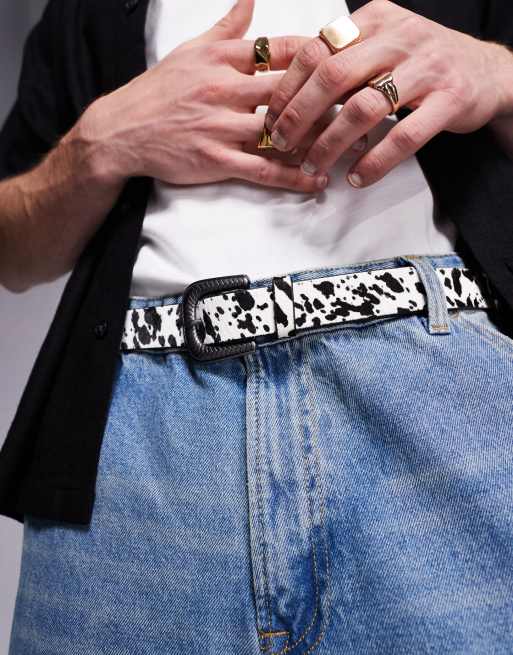 ASOS DESIGN cow print western belt in faux pony leather