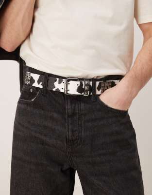 cow print y2k studded belt-Black