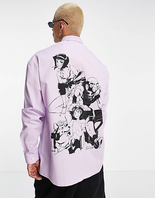 ASOS DESIGN Cowboy Bebop 90s oversized shirt in lilac with anime back print