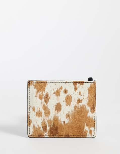 ASOS DESIGN cowhide hair cardholder in brown - view 1