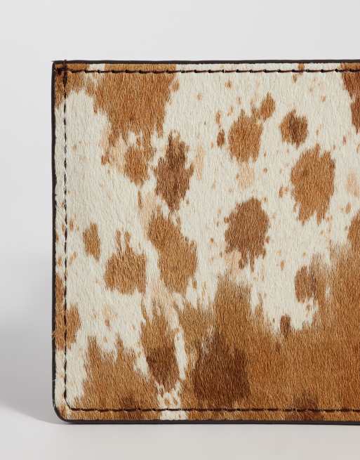 ASOS DESIGN cowhide hair cardholder in brown, 2 of 3