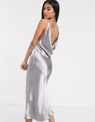 satin cowl back dress