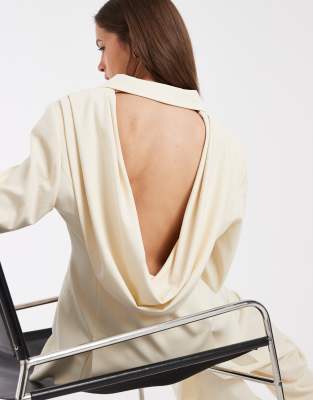 Asos Design Cowl Back Blazer In Neutral