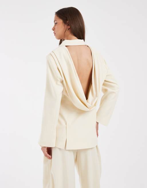 ASOS DESIGN cowl back blazer in ivory, 4 of 4