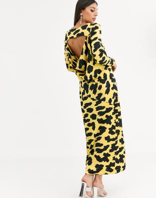 yellow leopard print maxi dress