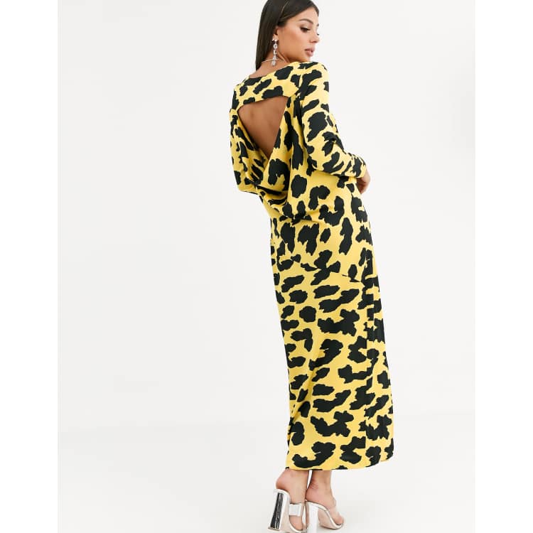 Asos yellow leopard store print dress