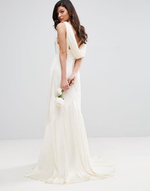 Asos edition satin panelled wedding sale dress with fishtail