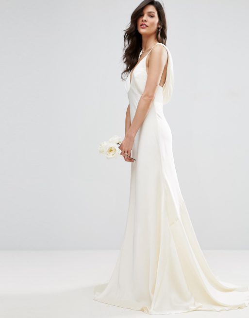 Asos edition satin panelled wedding dress with fishtail hotsell