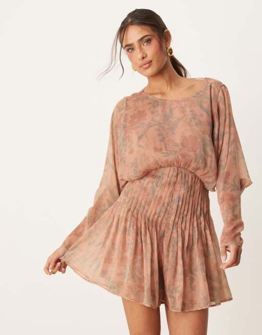 ASOS DESIGN cowl back pleated bodice romper in floral print