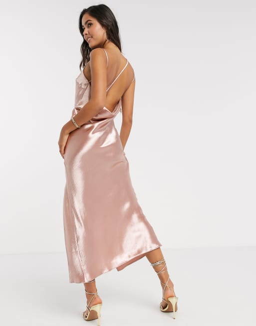 asos design cowl back strappy drape midaxi in olive