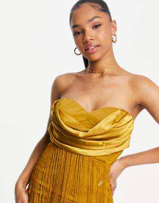 slim fit dress slacks Asymmetrical Tassel Draped Velvet Dress In Yellow Beyazura.com