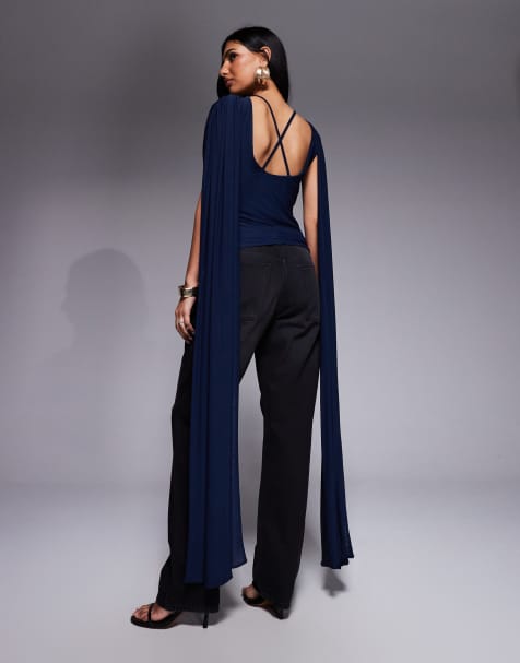 ASOS DESIGN cowl caped mesh top in blue - view 1