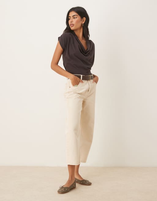 ASOS DESIGN cowl drape detail tee in chocolate, 2 of 4