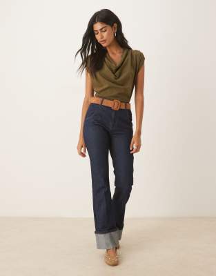 Asos Design Cowl Drape Detail Tee In Green
