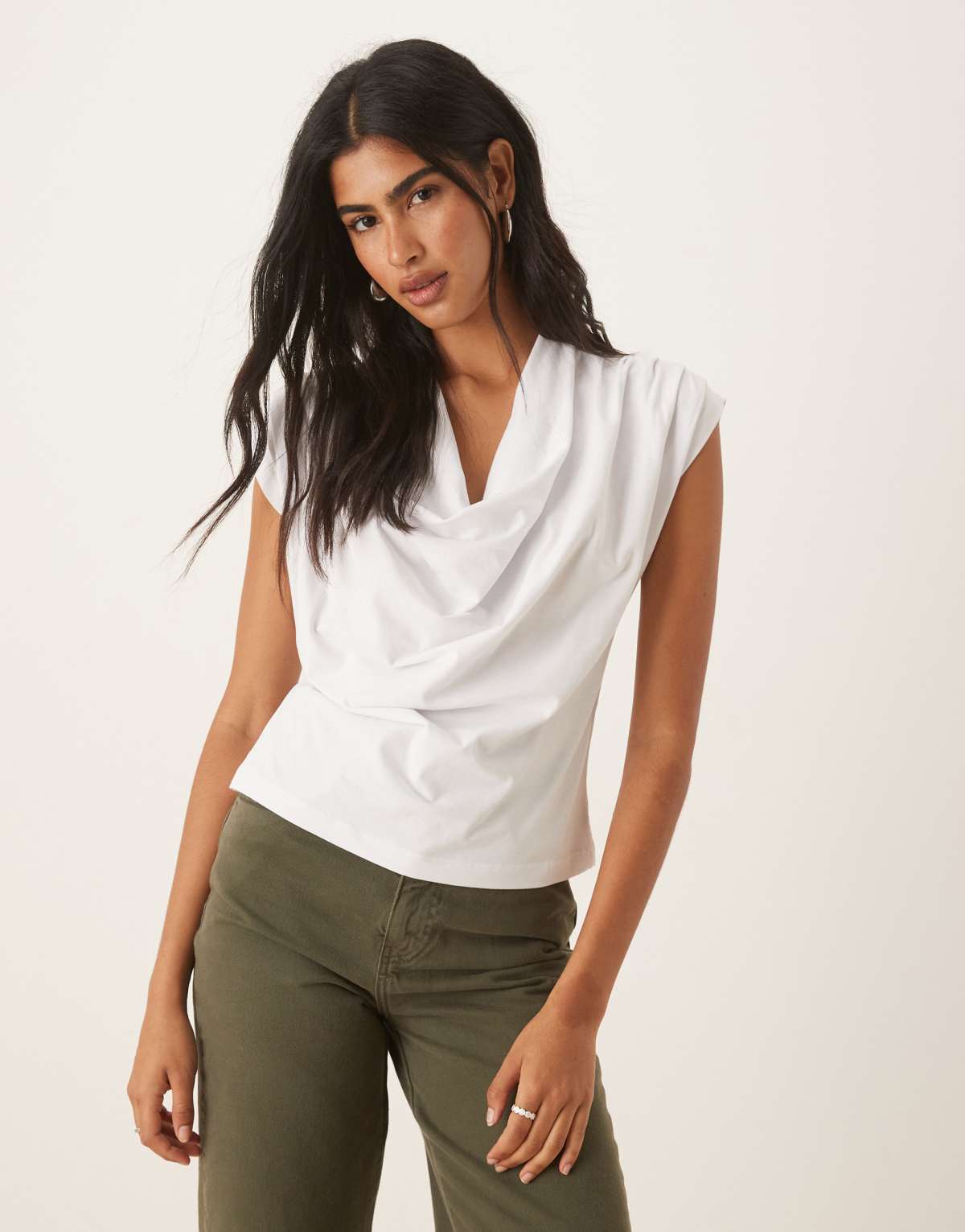 ASOS DESIGN cowl drape detail tee in white