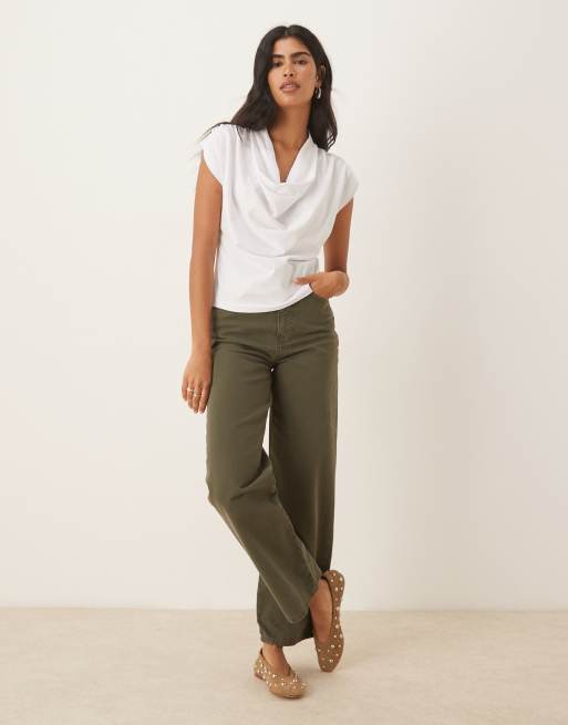 ASOS DESIGN cowl drape detail tee in white
