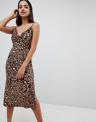 leopard print slip midi dress