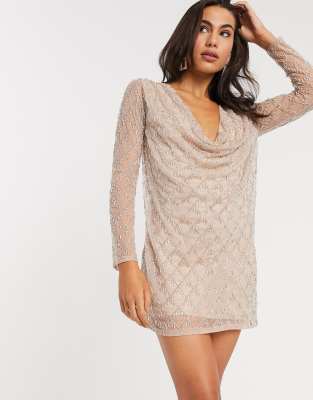 adrianna papell blush sequin dress